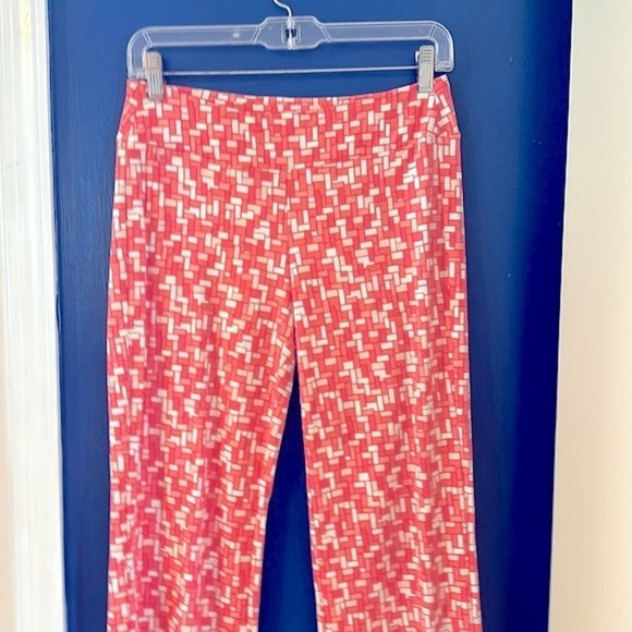 Women’s Coral & White Geometric Print Catalina Cloth Stretch Pull Up Pants Sz XS - Picture 2 of 10